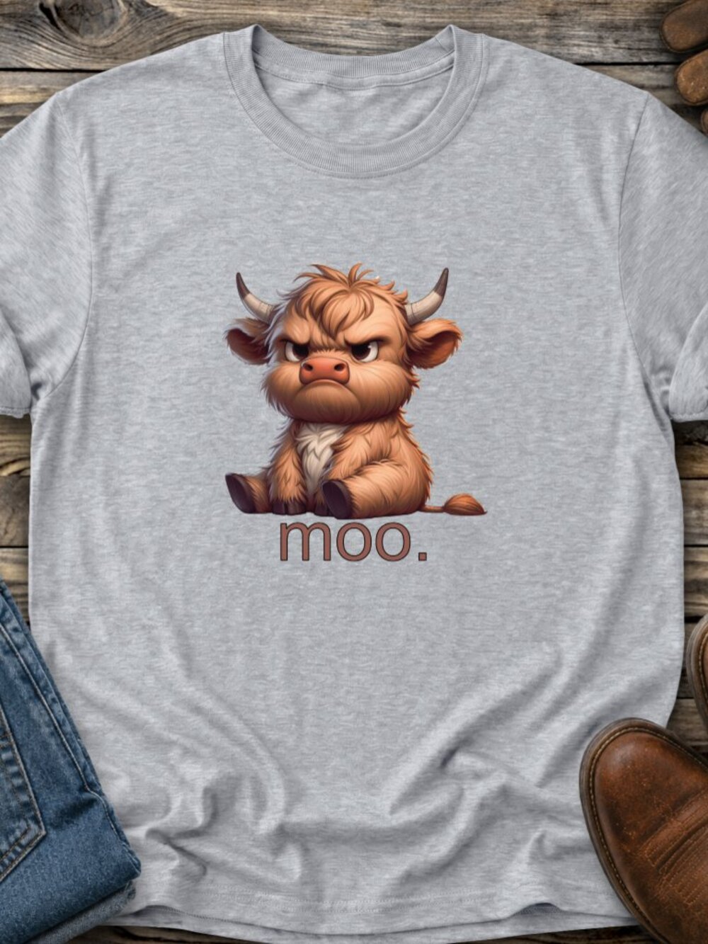 Highland Cow Tshirt Graphic Tee Adult Unisex Farm Animal Grumpy Moo Funny Cute